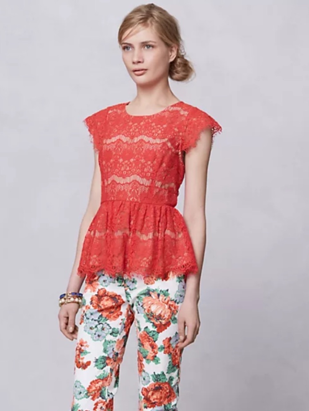 Anthropologie Maeve Katrine Peplum Top Women’s SZ XS in Poppy Red Orange